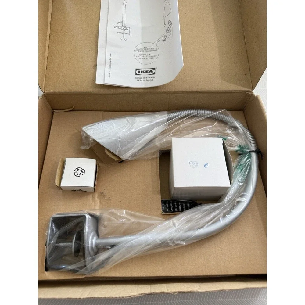 1996 IKEA FONOLIT Gooseneck Bookcase Bedside Desk Clamp Lamp Gray New In Box